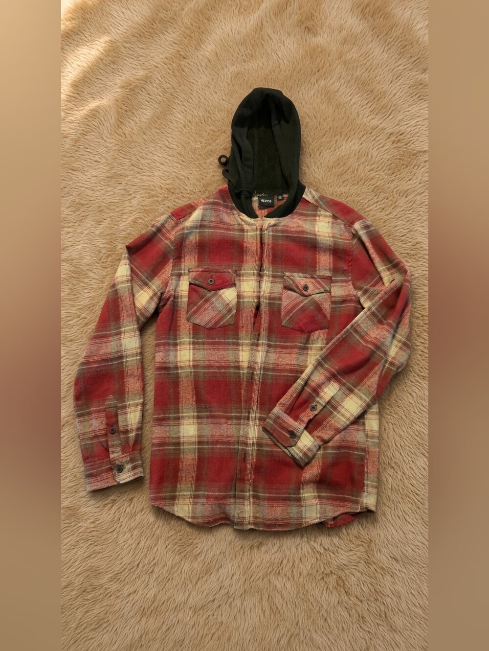 ReVess Red Plaid Hooded Flannel Shirt Jacket SZ L